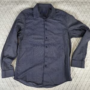 TASSO ELBA Men's Button Up Dress Shirt Long Sleeve Blue White Micro Plaid Size M